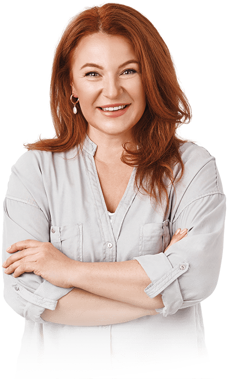 red headed woman smiling